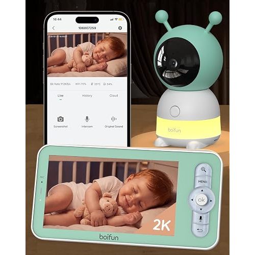 BOIFUN 2K Smart 5" WiFi Baby Monitor with APP, Night Light,1 Camera
