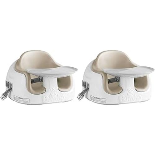 Bumbo 2 Pack 3-in-1 Multi-Seat for 6 to 36 Months, Travel Baby Feeding and Play Floor Seat, All-in-One Portable Booster with Tray & Toddler High Chair, Taupe