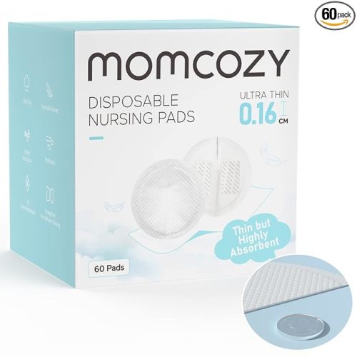 Momcozy Ultra-Thin Disposable Nursing Pads, Ultra-Absorbent and Breathable Portable Breast Pads for Mothers, Keep Dry Continuously, Make Breasts Light and Unburdened, Individually Packaged（60 Count）
