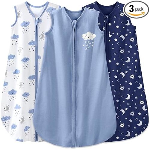 Yoofoss Baby Sleep Sack 6-12 Months Baby Wearable Blanket 100% Organic Cotton 2-Way Zipper TOG 0.5 Toddler Sleeping Sack 3 Pack, Lightweight Sleep Sacks for Babies