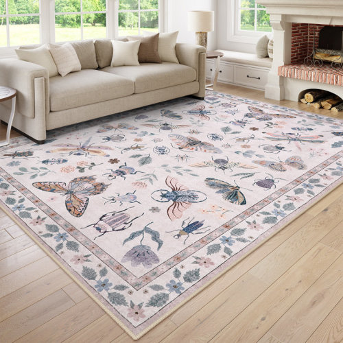 Goldene Animal & Insect Machine Washable Area Rugs with Non-Slip Backing for Living Room, Dining Room, Bedroom