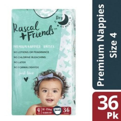 Rascals Premium Nappies Size 4 (10-15kg) | 36 Pack