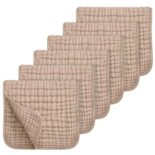 Muslin Burp Cloths 100% Cotton Muslin Cloths Large 20''x10'' Extra Soft and Absorbent 6 Pack Baby Burping Cloth for Boys and Girls (Brown)