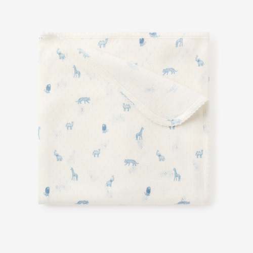 Blue Safari Print Organic Cotton Pointelle Baby Blanket – Elegant Baby