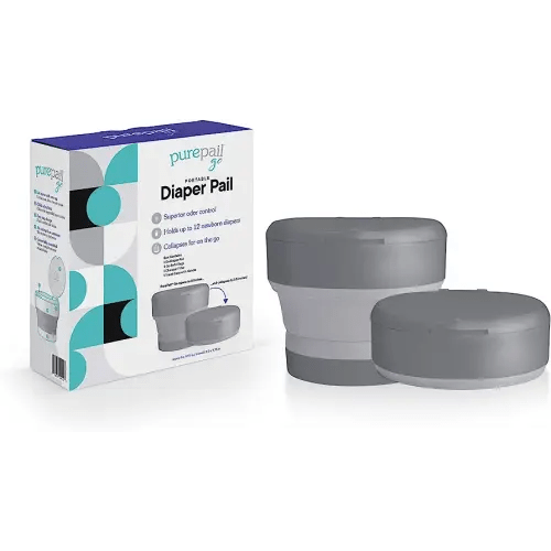 Go Portable Diaper Pail — Gray — Superior Odor Control with No Added Fragrance — Collapses for On-The-Go — Compact & Space-Saving