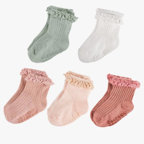 Baby Girl Ruffle Socks Non Slip Grip Socks Toddler Girls Cute Cotton Frilly Ankle Grippy Sock Newborn Infant Kids