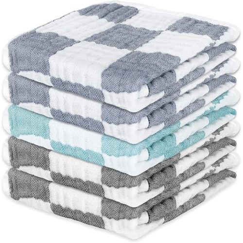 Muslin Burp Cloths 20"x10" Baby Burp Cloths 5-Pack(5, Grey & Blue)
