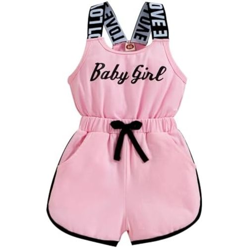 Baby Girl Sleeveless Romper Summer One-Piece Outfit, Infant Playsuit with Letter Straps Clothes
