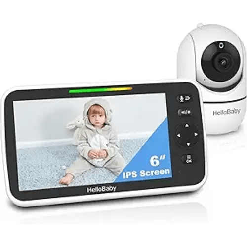 HelloBaby 6'' World First IPS 30H Battery Split-Screen Video Baby Monitor with Camera and Audio, No WiFi, Pan-Tilt-Zoom, VOX, 2-Way Talk, Night Vision, 8 Lullabies, 1000ft, for New Parents/Elderly
