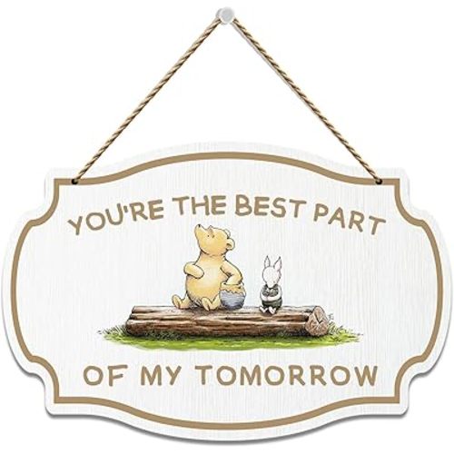 Hatzelou 1PCS Winnie Wooden Hanging Sign, You're the Best Part Hanging Sign, the Pooh Wall Sign Gifts, Adorable Winnie Sign for Home Bedroom Nursery, Baby Shower Party Decor Supplies