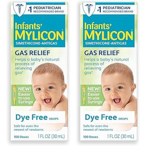 MYLICON Gas Relief Drops for Infants and Babies, Dye Free Formula, 1 Fluid Ounce with Updated Syringe (2-Pack)