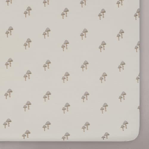 Oilo Crib Sheet, Breathable, Fitted, Organic Cotton Jersey, 300-Thread, Machine Wash, Fits Standard Crib (28" x 52" x 6"), Toddler Bedding, Heirloom Organic Collection, Mushroom