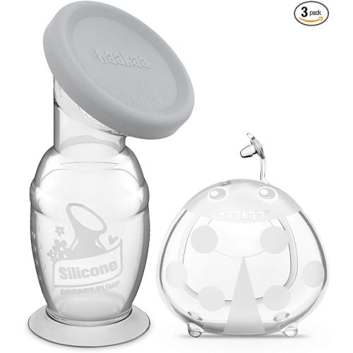 haakaa 150ml Manual Breast Pump with Leakproof Silicone Lid and 75ml Wearable Ladybug Breast Milk Collector Combo New Breastfeeding Gift