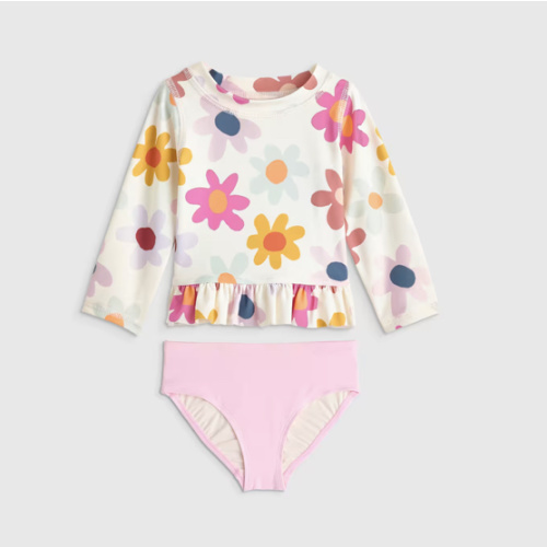 Long Sleeve Ruffle Rash Guard Two-Piece Swimsuit - Baby Girl in Happy Floral
