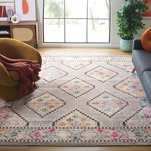 SAFAVIEH Area Rug 8x10 - Madison Collection - Large - Grey & Beige, Boho Tribal Distressed Design, Non-Shedding & Easy Cleaning, Ideal for Living Room, Bedroom, Office, Dining Space (MAD481F)