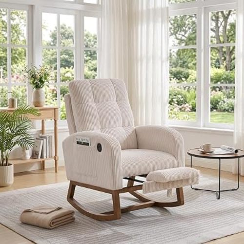 Nursery Rocking Chair, Upholstered Glider Chair with Footrest