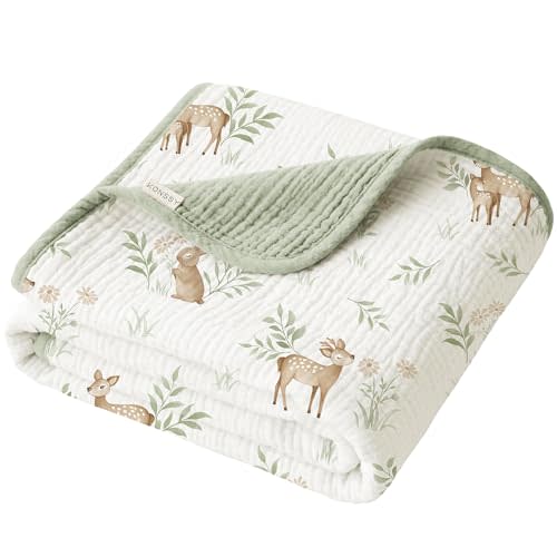 Konssy Muslin Baby Blankets for Girls Boys, 100% Cotton Crib Blanket for Infant Toddler, Super Soft and Lightweight Nursery Swaddling Wrap 40"x36" (Woodland)