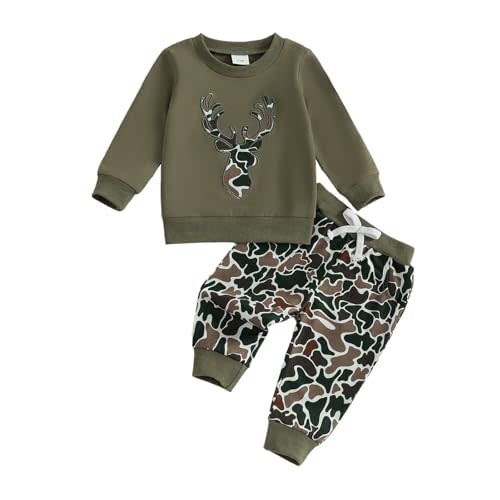Fufuriprefer Toddler Baby Boy Fall Clothes Camo Outfit Animal Embroidery Long Sleeve Sweatshirt Camouflage Pant Set