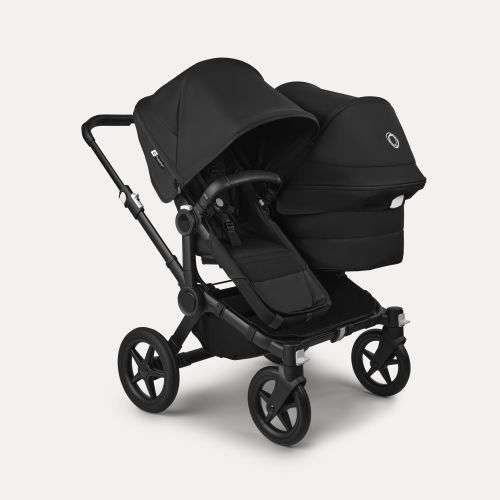 Bugaboo Donkey 5 Duo double stroller midnight black sun canopy, midnight black fabrics, black base | Bugaboo