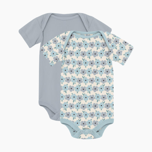 KicKee Pants Print Short Sleeve One Piece Set of 2 - Natural Hydrangea & Pearl Blue, Newborn