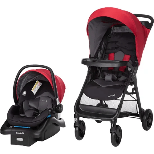 Safety 1st Smooth Ride Travel System Stroller and OnBoard FLX Infant Car Seat, Newborn to Toddler Baby Combo, Easy-Install, Large Canopy, Ample Storage, Foldable, Rear-Facing 4-30 lbs, Black Cherry