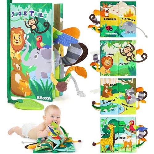 BBWOO Soft Baby Book Toy, Touch and Feel Sensory Crinkle Book with Teether