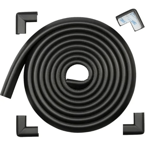 Roving Cove HeftyFit Edge Corner Protector Baby Proofing (Large 15ft Edge 4 Corners), Heavy-Duty, Soft NBR Rubber Foam, Furniture Fireplace Safety Bumper Guard, 3M Adhesive, Onyx Black
