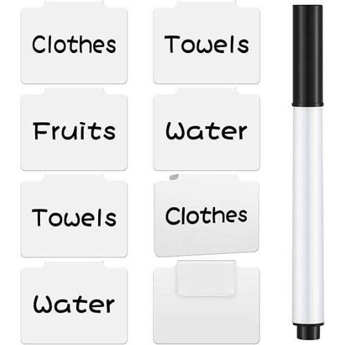 9 Pcs White Basket Labels Clip on Removable Hanging Label Holder with Chalk Markers for Storage Bin Basket Box Kitchen Pantry