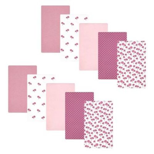Hudson Baby Girl Cotton Poly Flannel Burp Cloths 10-Pack, Wild Rose Floral, One Size