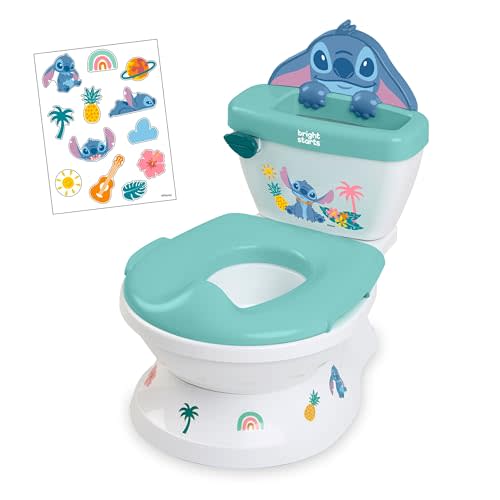 Disney Baby Stitch My Size Potty Training Toilet by Bright Starts, Toddler Potty Chair with Flushing & Cheering Sounds, Removable Seat with Splash Guard & Handles, Ages 18+ Months, Up to 50 lbs