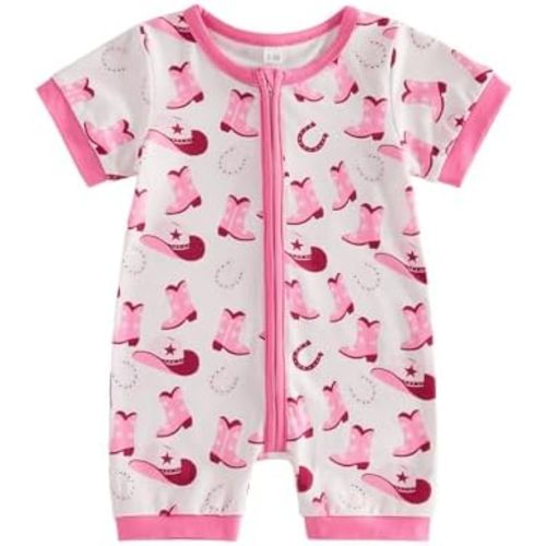 Western Baby Girl Clothes Horse Print Cow Romper Zipper Long Sleeve Jumpsuit Infant Cowgirl Outfit Summer Clothes