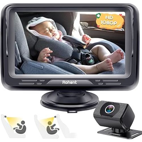 Baby Car Camera Easy Install: Eye Protection Clear Night Vision 360° Rotation Rear Facing Baby Car Mirror for 2 Kids HD 1080P 150° Wide View Stability Backseat Camera with Monitor -Rohent N06