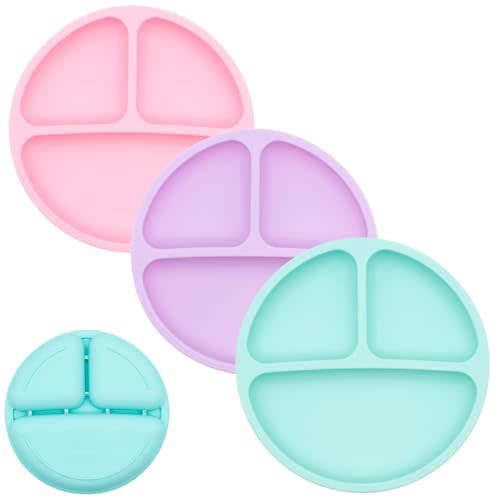 WeeSprout Silicone Divided Plates (No Lids), 100% Food Grade Silicone Divided Plates for Toddlers & Kids, Dishwasher & Microwave Safe