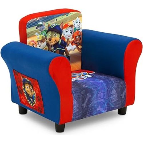 Delta Children Upholstered Chair with PAW Patrol Graphics, Wood Frame, Plush Foam Padding, Side Pockets, for Toddlers and Kids