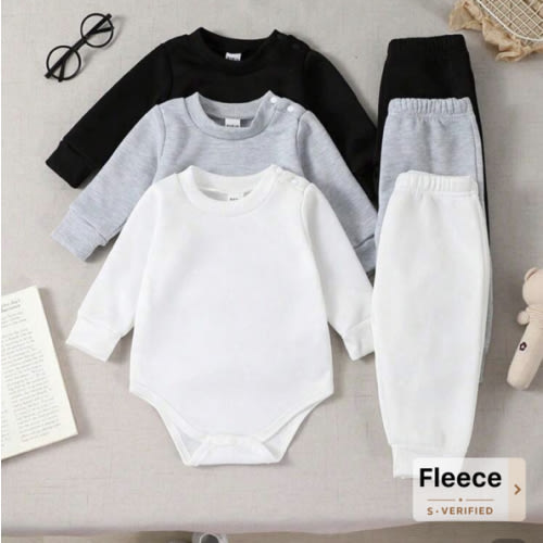 SHEIN Vintaside Kids 3pcs/Set Baby Boy Spring/Autumn Round Neck Long Sleeve Solid Color Bodysuit Outfit, Available In Black, White And Gray, Simple Pattern Design With Solid Color For Elevated Look, Loose Fit Suitable For Various Body Types. | SHEIN USA