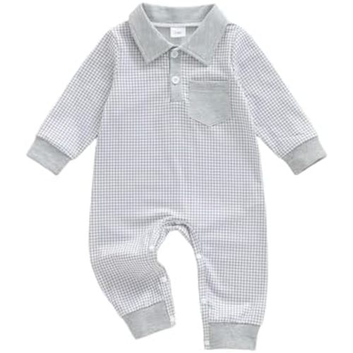 Newborn Baby Boy Winter Clothes Long Sleeve Lapel Jumpsuit Collar Plaid Romper Playsuit Infant Baby Boy Fall Outfit