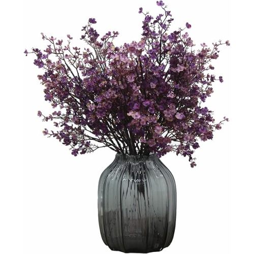 JAKY-Global Babys Breath Fabric Cloth Artificial Flowers 6 Bundle European Fake Silk Plants Decor Farmhouse Wedding Party Decoration Bouquets Real Touch DIY Home Garden (Autumn Purple-6pcs)