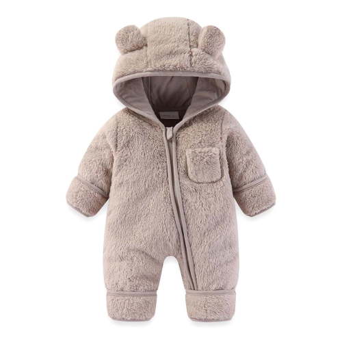 Newborn baby boy girl jacket winter clothes sweater outfit toddler puffer coat Newborn Baby Fleece Footie Snowsuit Winter Bunting Onesie Warm Hooded Romper Jumpsuit Outfits Khaki 0 Month