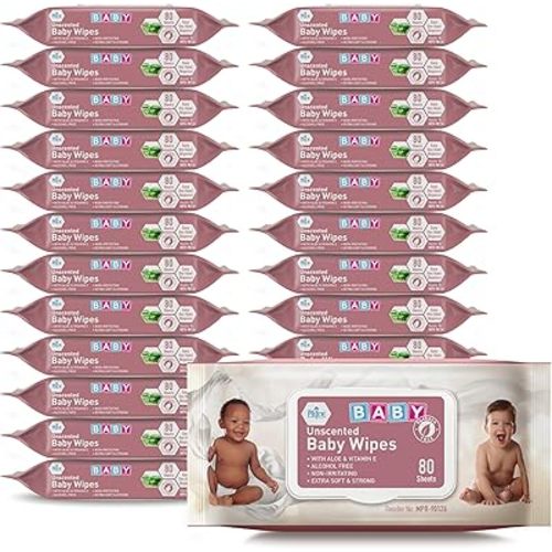 MED PRIDE Unscented Baby Wipes Bulk [24 Packs x 80 Wipes=1920 Wipes Total]- Alcohol-Free Baby Wipes With Soothing Aloe Vera & Vitamin E- Extra Soft & Strong, Paraben-Free, Non-Irritating