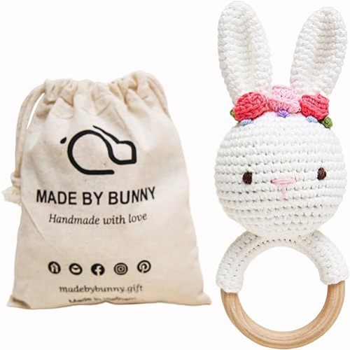 Bunny White Bunny rattles Toy for Young Children, Handmade Woolen Toy with Strict Quality Testing Process, Usable as House Decoration (White Bunny Rattles)