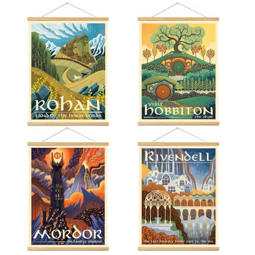Meksular Middle Earth Landscape Wall Art Prints Canvas PaintingFantasy Posters, Wall Pictures, For Travel Gift, Canvas Art with Frames, For Office Home Decor Bedroom Living Room Wall Decor.