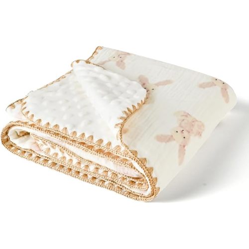Baby Blanket Double Layer Cotton 40 x 40 Soft Receiving Blanket with Pattern Machine Washable Brown Bear