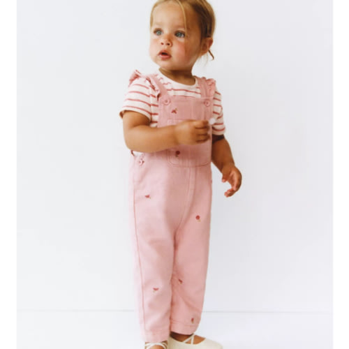 EMBROIDERED FLOWER TWILL OVERALLS - Pink | ZARA United States