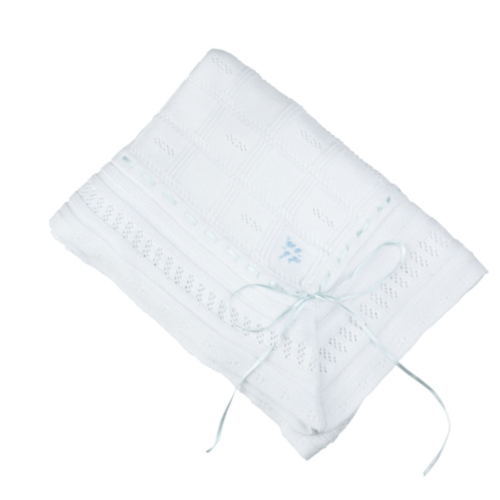 Feltman Brothers Ribbon Pointelle Knit Blanket | Color Blue