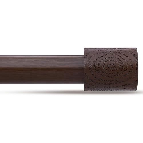 Walnut Wood Curtain Rods,1'' Decorative Adjustable Rustic Farmhouse Drapery Rod, Heavy Duty Boho Curtain Pole for Windows 28 to 48 Inch with Imitation Wooden Grain Finials, Size 30"-60"