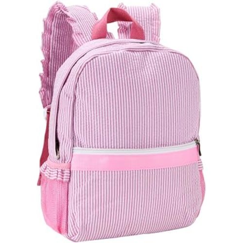 Lightweight Toddler Backpack for Girls,Seersucker Preschool Bookbag for Kids,Cute Pleated Children Kindergarten Backpack,SMALL (Pink, Small)