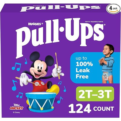 Pull-Ups Boys' Potty Training Pants, Size 2T-3T Training Underwear (16-34 lbs), 124 Count (4 Packs of 31), Packaging May Vary