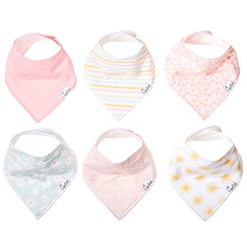 Baby Bandana Drool Bibs for Drooling and Teething 6 Pack Gift Set for Girls “Sunny Set" by Copper Pearl