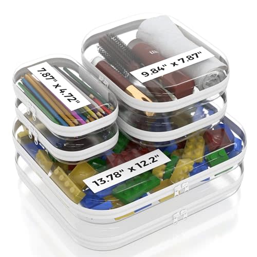 Extra Large 13.7" Durable Clear Hard Shell Zipper Case 6 Pack, 2x Large, 2x Medium, 2x Small, Clear Travel Makeup Case, Hard Plastic Travel Toiletry & Cosmetic Bag, Toy & Make Up Organizer Pouch