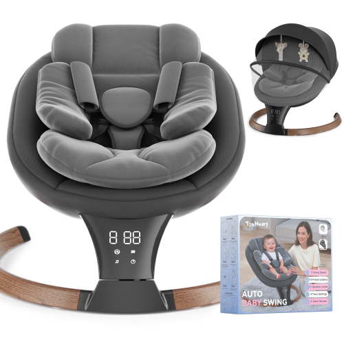 TouHeart Electric Baby Swing for Infant,5-Speed Sway & Vibration, Remote Control,10 Lullabies,Black